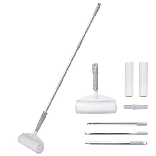 DrDirt Boden-Fusselrolle, 18 cm, klebrige Rollen mit 50 Blatt/Rolle für Boden, 2-in-1 Fusselrolle mit langem Griff zur Reinigung von Teppichen, Autos, Tüchern und Tierhaaren von DrDirt