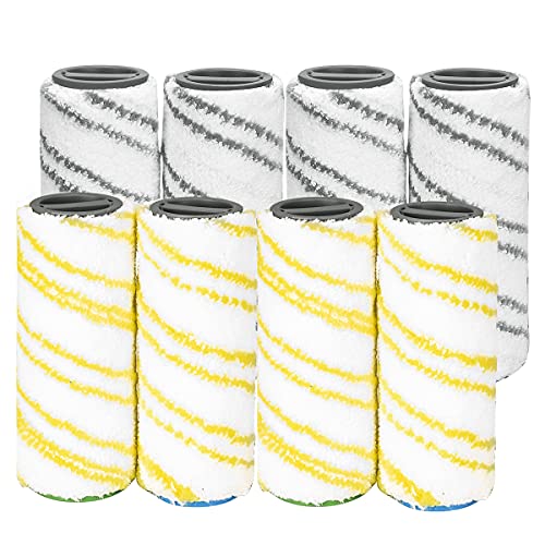 DrRobor 8 Stück Walzenset für Kärcher FC7 FC5 FC3 FC3D EWM2 Elektrischer Bodenreiniger 2.055-007.0/2.055-006.0 （Gelb + Grau） von DrRobor