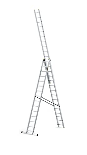 DRABEST Leiter PRO Serie Aluleiter 3-teilig Mehrzweckleiter 3x15 Stufen Leiter Multifunktionsleiter Kombileiter bis 150 kg Beslastbar inkl. Eimerhaken von DRABEST