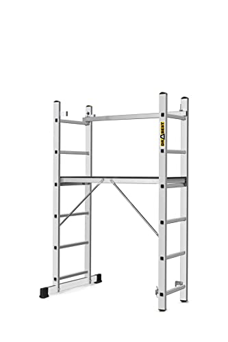 DRABEST Arbeitsgerüst 2x6 Alu Leiter und Gerüst Aluminium Leitergerüst bis 150KG Belastbar Multifunktionsleiter kostenloser Haken von DRABEST