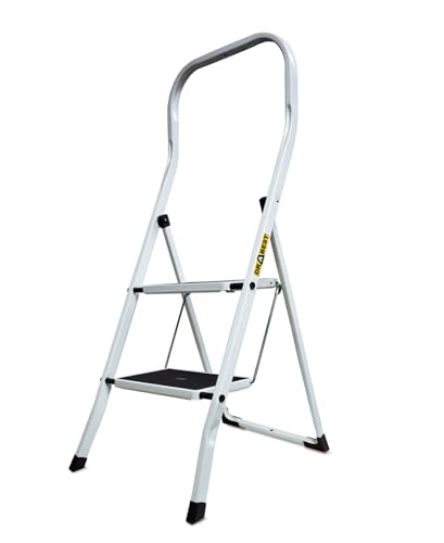DRABEST Leiter Pro Stahl - Für Büro, Gastronomie, Langlebig und rutschfest - Vielseitig und langlebig - Tragkraft bis zu 150 kg - 2 Stufen - 0,47 x 1 x 0,55 m von DRABEST