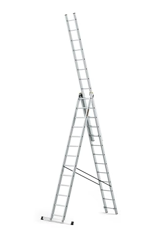 DRABEST Leiter PRO Serie Klappleiter 3-teilig Aluminium Vielzweckleiter 3x13 Sprossen Kombileiter Arbeitshöhe 8 m Belastbarkeit 150 kg Eimerhaken von DRABEST