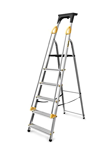DRABEST Leiter PRO Serie Aluleiter 6 Stufen Klapptrittleiter mit Sicherheits Handläufen Haushaltsleiter bis 150 kg belastbar von DRABEST