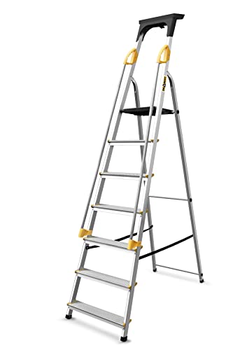 DRABEST Leiter PRO Serie Alutrittleiter 7 Stufen Leiter Tritt Klappbar mit Sicherheits Handläufen Stehleiter bis 150 kg belastbar von DRABEST