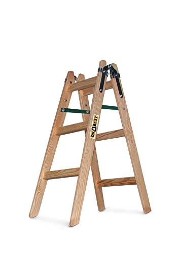 DRABEST - Holzleiter - für Malerarbeiten - 2X 3 Sprossen - m lang - bis 150 kg - Arbeitshöhe 0,95 m 2,4 m - Klappbar - Tritt-, Bock-, Stehleiter - Beidseitig Begehbar, Imprägniert - mit Eimerhaken von DRABEST
