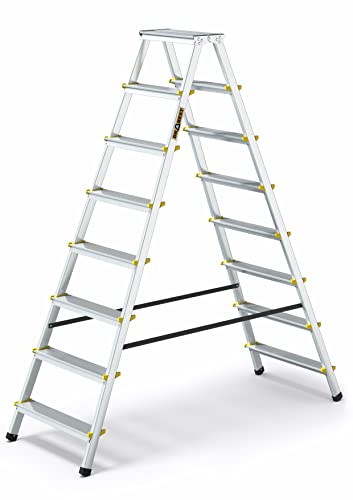 DRABEST Leiter PRO Serie Trittleiter Alu Klaptritt 8 Stufen Klappleiter Beidseitig Leiter max 150 kg TÜV Zertifiziert von DRABEST