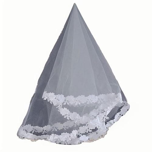 Brautschleier Blume bestickt Junggesellinnenabschied Schleier Kathedrale Schlichte Brautaccessoires Elegante Tüllschicht Verlobungszubehör Hochzeitsgeschenke(Beige) von Dracqwn