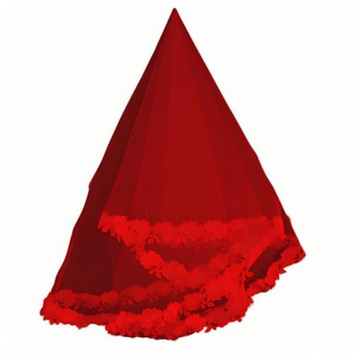 Brautschleier Blume bestickt Junggesellinnenabschied Schleier Kathedrale Schlichte Brautaccessoires Elegante Tüllschicht Verlobungszubehör Hochzeitsgeschenke(Red) von Dracqwn