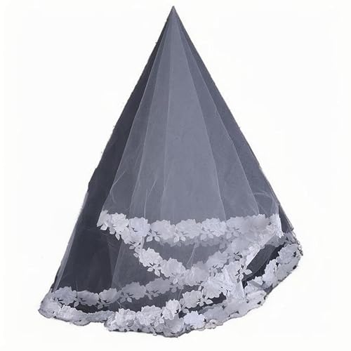 Brautschleier Blume bestickt Junggesellinnenabschied Schleier Kathedrale Schlichte Brautaccessoires Elegante Tüllschicht Verlobungszubehör Hochzeitsgeschenke(White) von Dracqwn