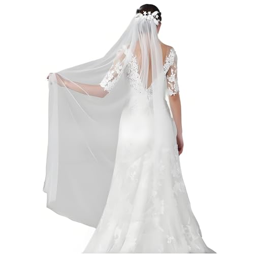 Damen 1-stufiger Hochzeitsschleier Kathedrale Einfacher bestickter Spitzenperlen-Brautschleier mit Metallkamm Junggesellinnenabschied Haar-Accessoire Verlobungsgeschenk von Dracqwn