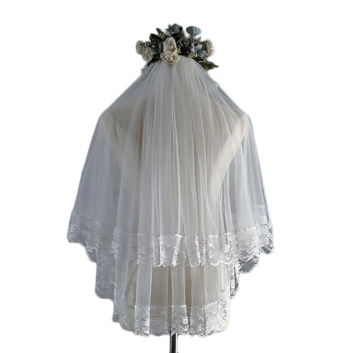 Spitzen-Jakobsmuschel-Hochzeitsschleier Junggesellinnenabschied Brautschleier bestickter Schleier mit Kamm weißes Kopfstück Brautparty-Geschenk Verlobungszubehör Hochzeit(White) von Dracqwn