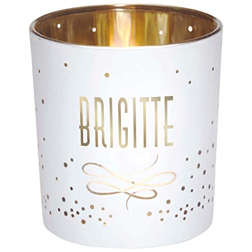 Draeger Paris - Teelichthalter mit Vornamen Brigitte aus Glas weiß und Gold, H8 x L 7,5 cm von DRAEGER