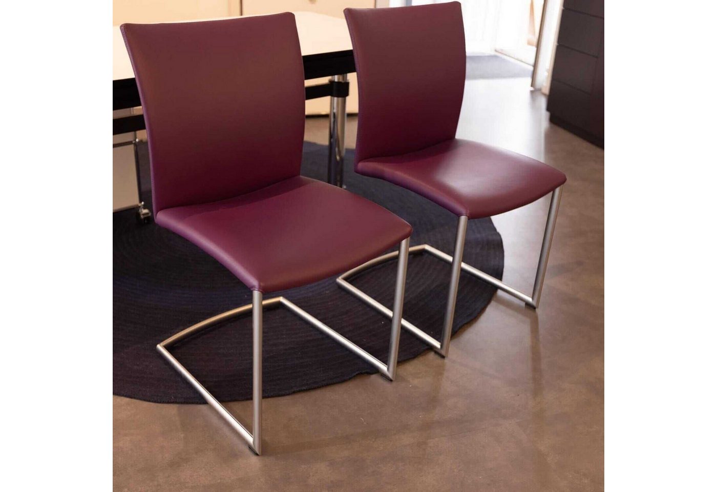 Draenert Essgruppe 2er-Set Stuhl Freischwinger Nobile Swing Soft Leder Lila von Draenert