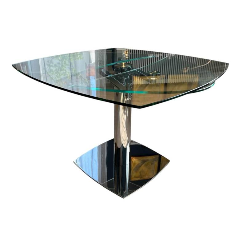 Esstisch Titan III Platte Glas Bombiert Oval Metallgestell Hochglanz Chrom Mit 2... von Draenert