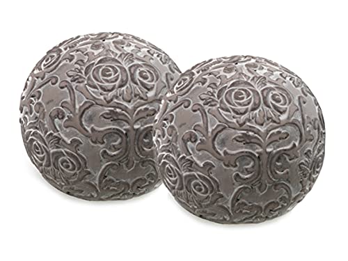 2er Set Dekokugel Rosen Ornament Kugel grau Beton Ø 10 cm Haus Gartendeko von Dragimex