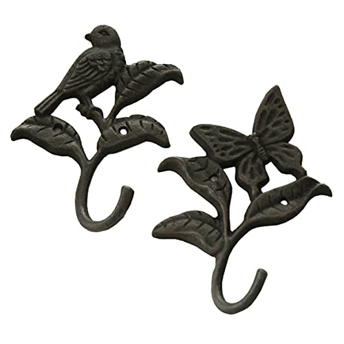 Dragimex 2er Set Wandhaken Vogel Schmetterling Gusseisen 17,5 cm Wandhaken Gaderobenhaken von Dragimex