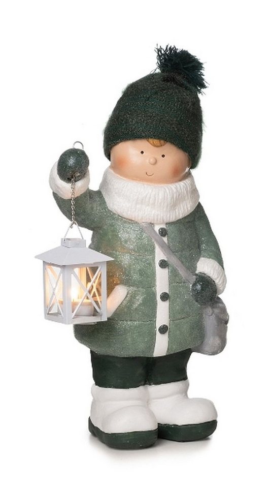 Dragimex Dekofigur Gartenkinder Keramik 46 cm – Junge oder Mädchen – Winterdeko von Dragimex