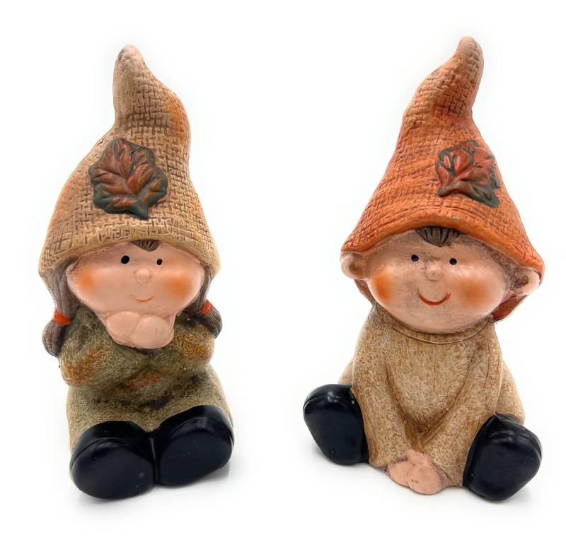 Dragimex Dekofigur Sitzende Herbstkinder aus Terrakotta – 2er Set für herbstliche Deko (2er-Set) von Dragimex
