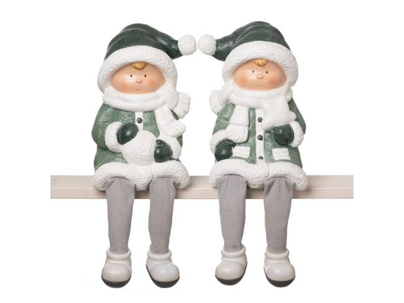 Dragimex Dekofigur Winterkinder aus Magnesia 30 cm – Junge oder Mädchen Kantenhocker (2er Set) von Dragimex