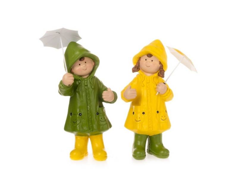 Dragimex Gartenfigur Gartenkinder mit Regenschirm – 2er-Set aus Polyresin – wetterfest von Dragimex