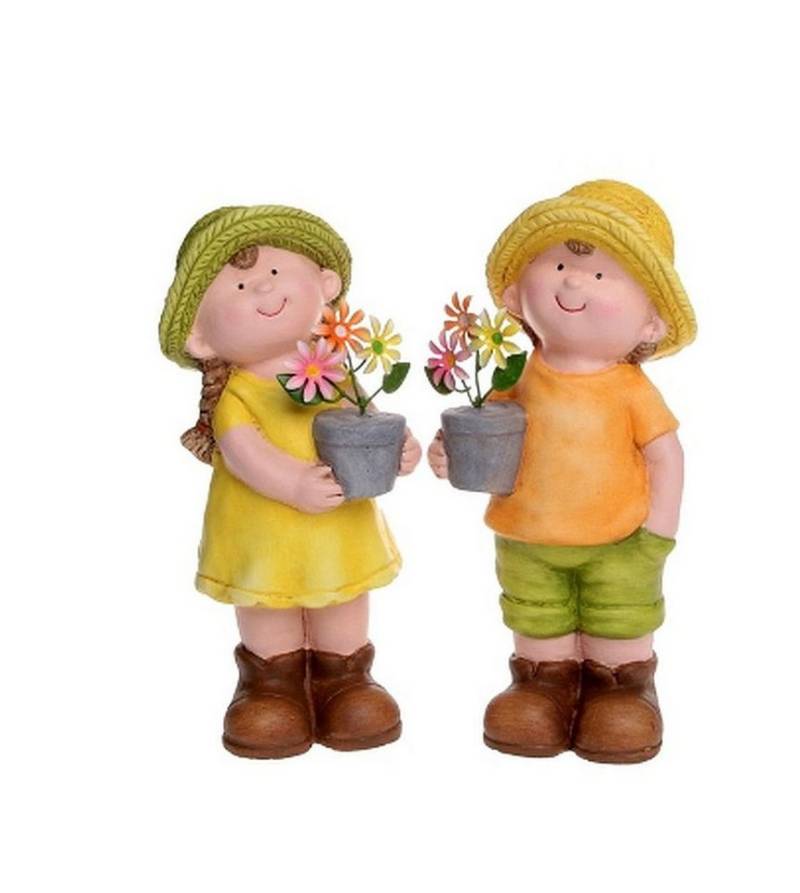 Dragimex Gartenfigur Sommerkinder Gärtnerkinder mit Blumentopf 25 cm 2er SET von Dragimex