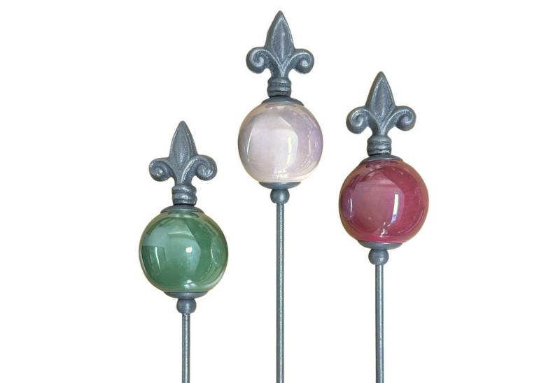 Dragimex Gartenstecker Metall Stecker franz. Lilie. 3x Gartenstecker Rot Grün Beige 80cm von Dragimex