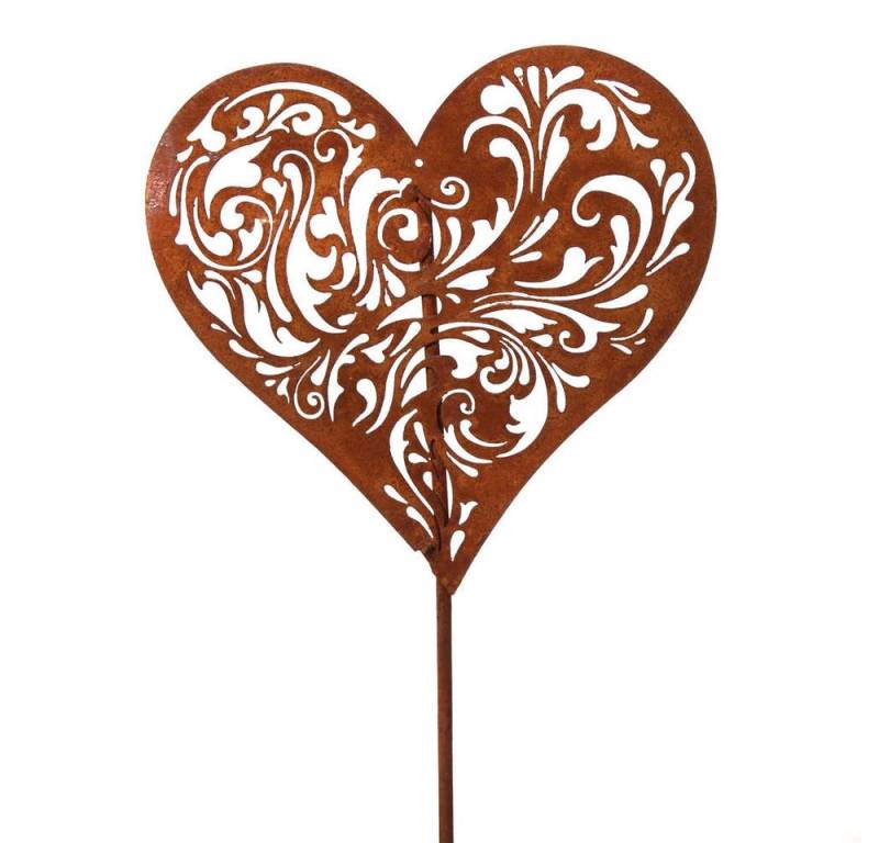 Dragimex Gartenstecker Metall Stecker. HERZ Rankenornament. Rost Blumenstecker. 38 cm. von Dragimex