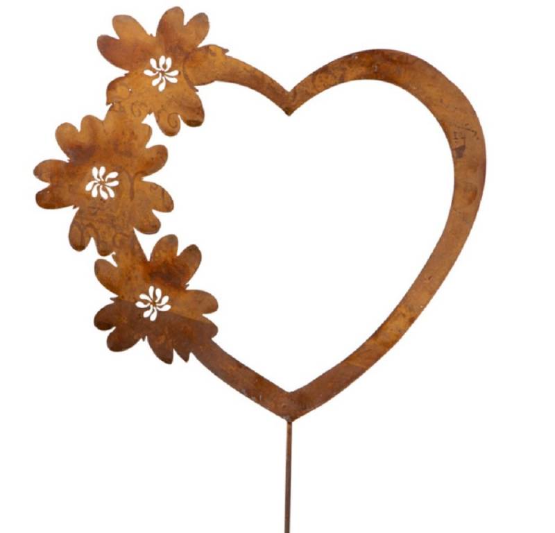 Dragimex Gartenstecker Metall Stecker. HERZ mit Blumen. Rost Gartenstecker. 58 cm. von Dragimex