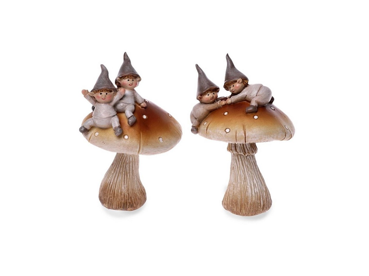 Dragimex Wichtel 2er Set Wichtel auf Pilz – Verspielte Deko für drinnen & draußen (2er-Set) von Dragimex
