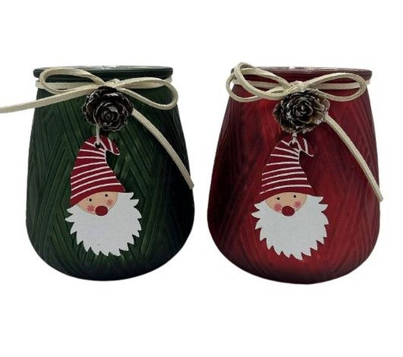 Dragimex Windlicht 2er Set – rot & grün – innen Silber – Ø 9 x 10 cm – Weihnachtsdeko (2er-Set) von Dragimex