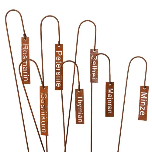 Dragimex praktische Kräuter-Stecker | Gartenschilder fürs Beet oder den Kübel | Edelrost | ca. 40 cm | 7 TLG. Set von Dragimex