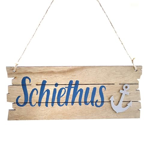 Schild 'Schiethus' mit Anker, Natur/blau, Sperrholz, ca. 22 x 9 cm H von Dragimex