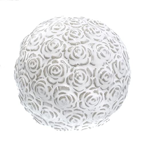 Dragimex dekorative ausgefallene Deko-Kugel Keramik-Kugel Motiv Rosenblüte in cremeweiß glasiert (klein ca. 12 x 10 cm hoch) von Dragimex
