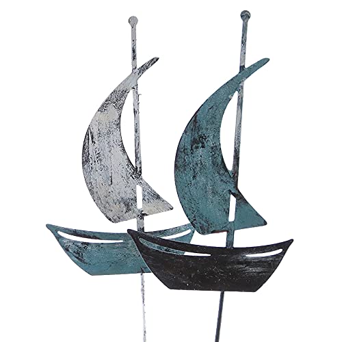 dekorativer maritimer Garten-Stecker Deko-Stecker Segelboot Metall bemalt Antik Style im 2-er Set von Dragimex