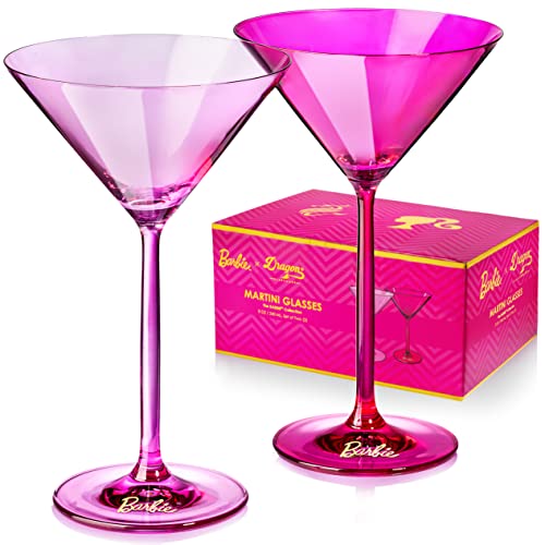 BarbiexDragon Martini-Gläser, rosa und magentafarbenes Kristallglas, großes Cosmopolitan- und Cocktail-Barzubehör, 237 ml Fassungsvermögen, 2 Stück von Dragon Glassware
