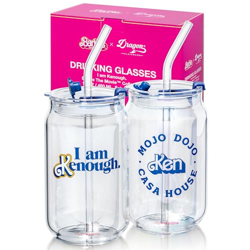 Dragon Glassware Barbie The Movie Glasbecher mit Deckel und Strohhalmen, 473 ml, Eiskaffeetassen mit Deckel, vielseitiger Glasbecher mit Strohhalm und Deckel, 473 ml, I'm Just Ken, 2 Stück Dragon Glassware Barbie The Movie Glasbecher mit Deckel und Strohhalmen, 473 ml, Eiskaffeetassen mit Deckel, vielseitiger Glasbecher mit Strohhalm und Deckel, 473 ml, I'm Just Ken, 2 Stück von Dragon Glassware