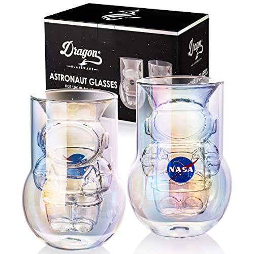 NASA Astronautengläser, doppelwandiges, schillerndes Trinkgeschirr mit NASA-Symbol und Artemis-Patch, einzigartiges und lustiges Geschenk für Weltraumbegeisterte, 200 ml Fassungsvermögen, 2 Stück von Dragon Glassware
