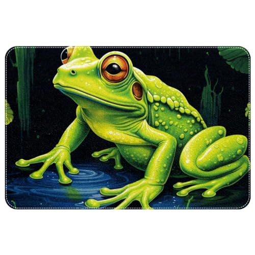 DragonBtu Lustiger grüner Frosch, waschbarer quadratischer Teppich, rutschfeste Bodenmatte für Innen- und Außenbereich, Eingangsbereich, Fußmatte, Schlafzimmer, Küche, Dekor-Teppich von DragonBtu