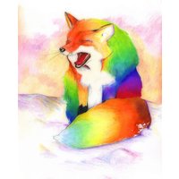 Müder Regenbogen Fuchs - 8x10 Oder 11x14 Druck Tier Fantasy Kunstdruck von DragonCrestStudios