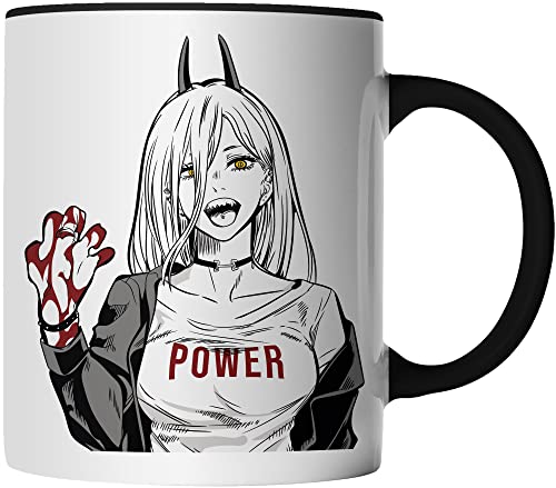 DragonHive Chainsaw Man Tasse - Hochwertige Kaffeetasse mit beidseitigem Design für Anime-Fans und als Geschenk, Keramik 330ml, Tassenfarbe: Schwarz von DragonHive