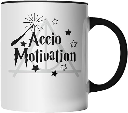 DragonHive Tasse - Accio Motivation Zauberspruch Magisch - beidseitig Bedruckt - Geschenk Idee Kaffeetasse mit Spruch, Keramik 330ml, Tassenfarbe: Schwarz von DragonHive