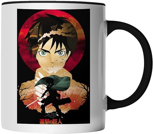 DragonHive Tasse - Attack on Titans Mikasa Ackermann - beidseitig Bedruckt - Geschenk Idee Kaffeetasse mit Spruch, Keramik 330ml, Tassenfarbe: Schwarz von DragonHive