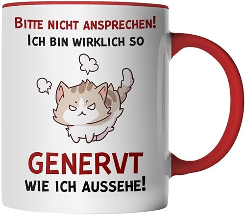 DragonHive Tasse - Bitte nicht ansprechen ich bin wirklich so genervt wie ich aussehe - beidseitig Bedruckt - Geschenk Idee Kaffeetasse mit Spruch, Keramik 330ml, Tassenfarbe: Rot von DragonHive