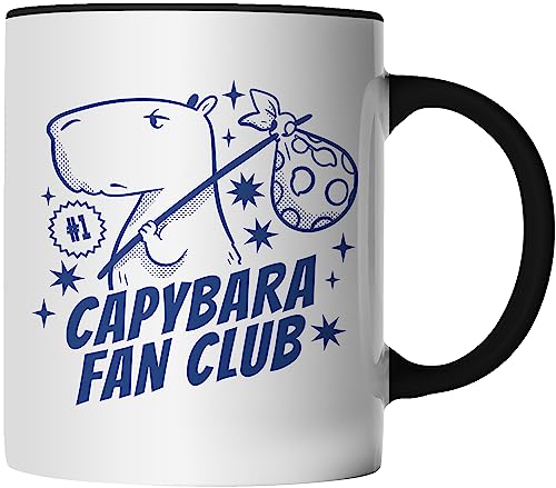 DragonHive Tasse Capybara Fan Club Tier Motiv Wasserschwein - beidseitig Bedruckt - lustige Geschenk-Idee Kaffeetasse mit Spruch Keramik 330ml Farbe: Schwarz von DragonHive