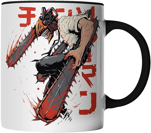 DragonHive Tasse - Chainsaw Man Anime Manga Motiv 1 - beidseitig Bedruckt - Geschenk Idee Kaffeetasse mit Spruch, Keramik 330ml, Tassenfarbe: Schwarz von DragonHive