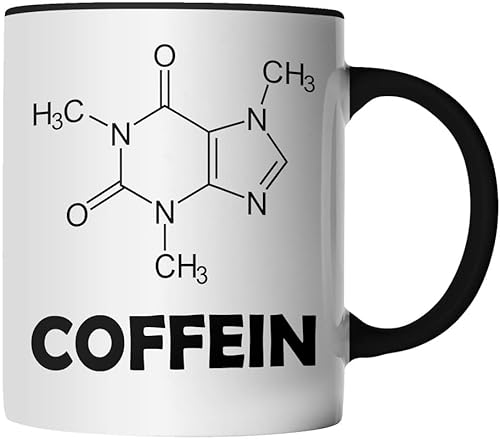 DragonHive Tasse - Coffein chemische Formel Element - beidseitig Bedruckt - Geschenk Idee Kaffeetasse mit Spruch, Keramik 330ml, Tassenfarbe: Schwarz von DragonHive