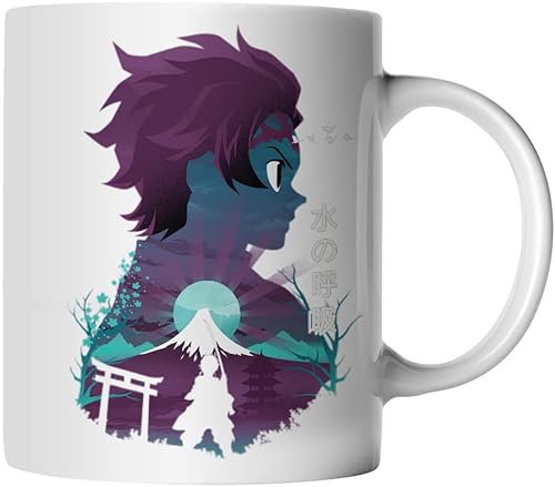 DragonHive Tasse - Demon Slayer Tanjiro Kamado Anime - beidseitig Bedruckt - Geschenk Idee Kaffeetasse mit Spruch, Keramik 330ml, Tassenfarbe: Weiß von DragonHive