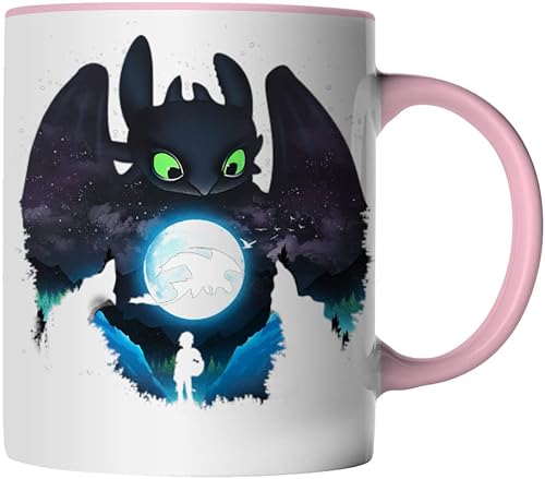 DragonHive Tasse - Dragon Train Ohne Zahn - beidseitig Bedruckt - Geschenk Idee Kaffeetasse mit Spruch, Keramik 330ml, Tassenfarbe: Rosa von DragonHive