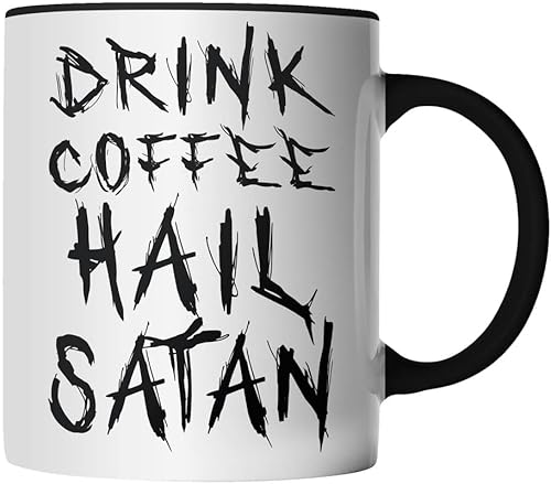 DragonHive Tasse - Drink Coffee Hail Satan Kaffee - beidseitig Bedruckt - Geschenk Idee Kaffeetasse mit Spruch, Keramik 330ml, Tassenfarbe: Schwarz von DragonHive