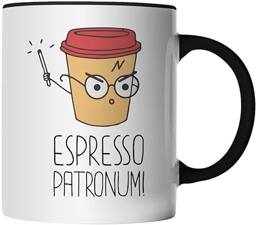DragonHive Tasse - Espresso Patronum Harry Patronus Zauber Potter - Geschenk Idee Kaffeetasse mit Spruch, Keramik 330ml, Tassenfarbe: Schwarz von DragonHive
